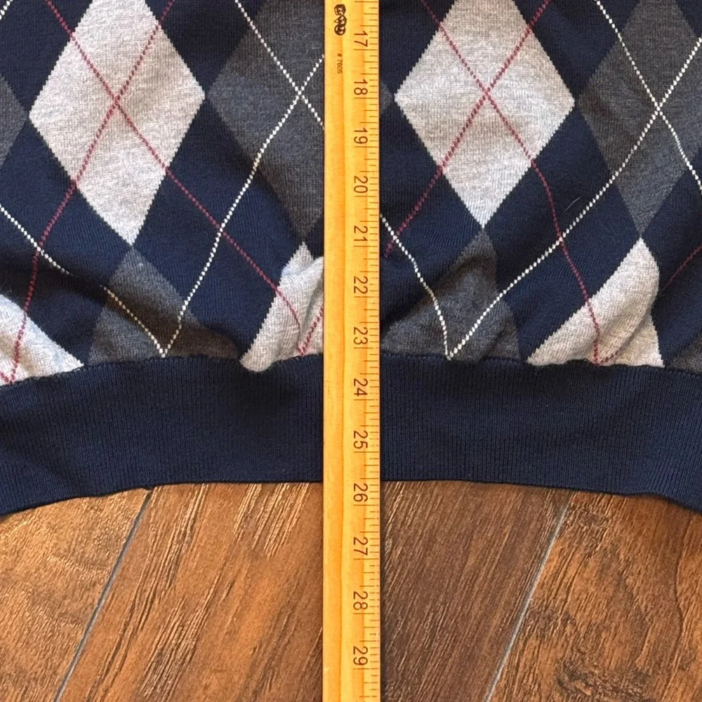 Fairway & Greene Navy Argyle Zip Vest with Light Peach Half-Zip Pullover